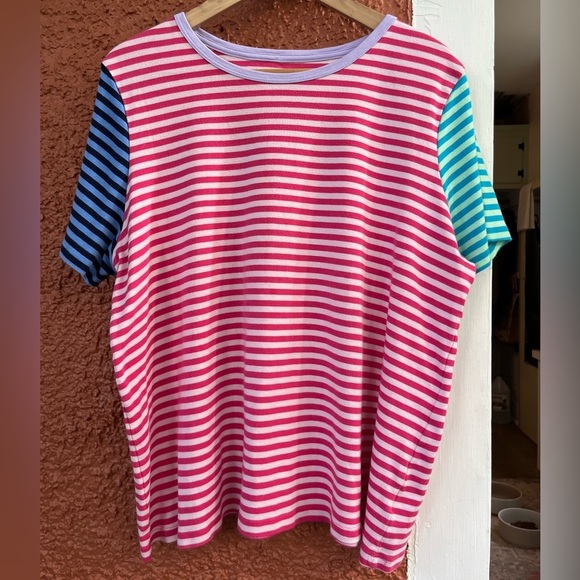 Lands' End Tops - Women’s Lands End Multi Striped Tee, Blue, Pink, Lavender- Size 1X